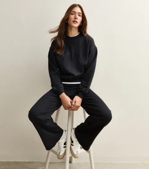 Black Drawstring Wide Leg Joggers
