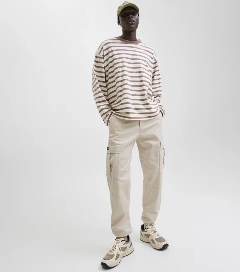 Cream Cuffed Cargo Trousers