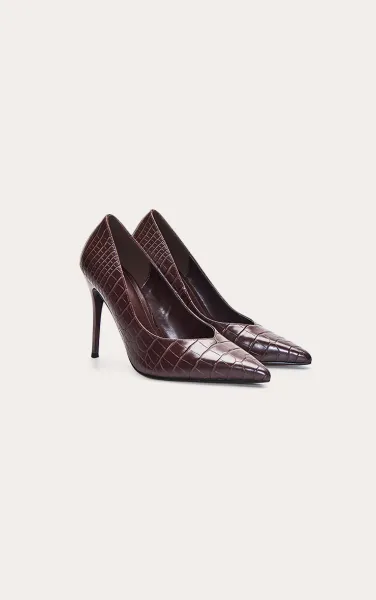 Chocolate Croc Pointed Toe Court Shoe