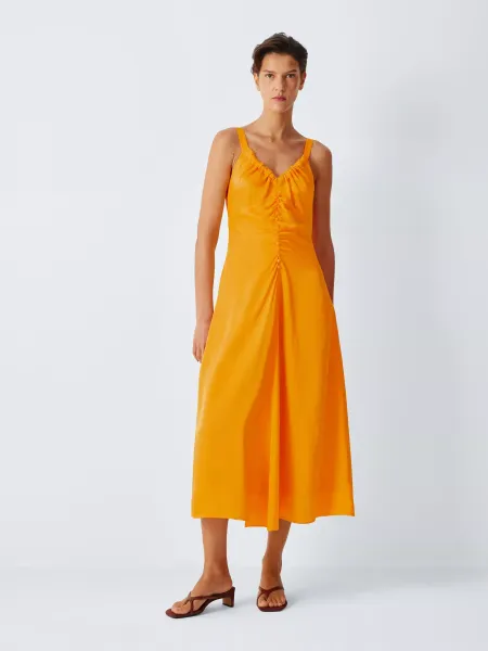 John Lewis x REJINA PYO Textured Satin Button Detail Sleeveless Midi Dress