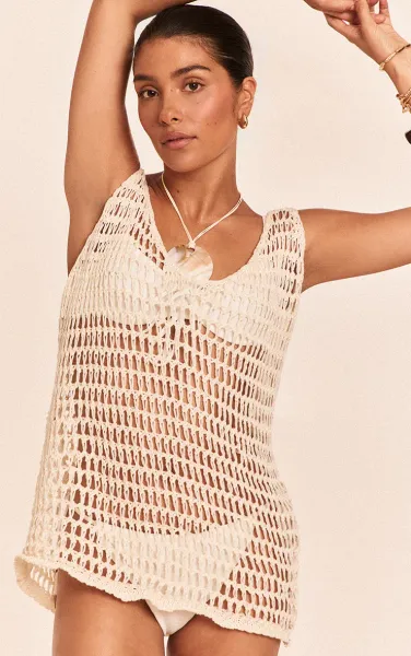 Petite Cream Crochet Sleeveless Mini Dress