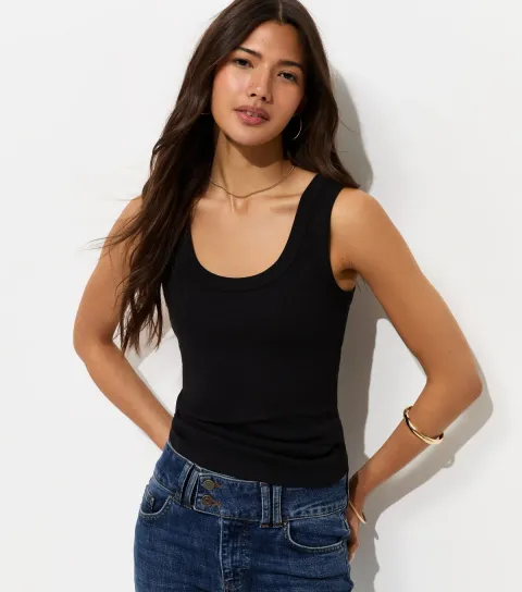 Black Cotton Rich Scoop Neck Vest Top