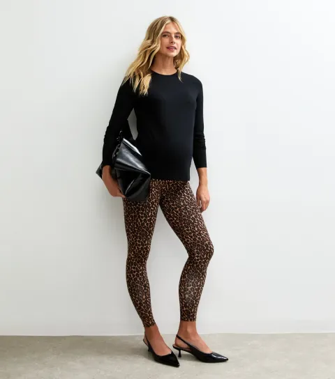 Maternity Brown Leopard Print Leggings