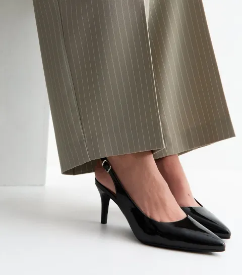 Black Patent Faux Leather Pointed Toe Slingback Pumps Vegan