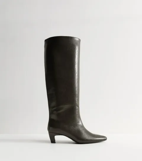 Dark Green Faux Leather Knee High Boots Vegan