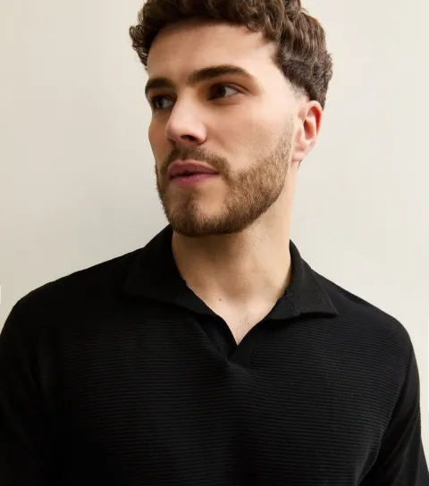 Black Regular Ribbed Polo Shirt