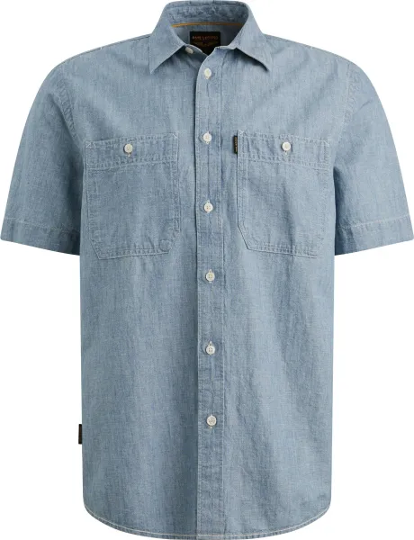 PME Legend Short Sleeve Shirt Coton Linnen Chambray Indigo Blue maat 3XL