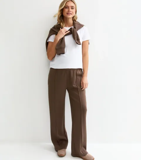Maternity Premium Dark Brown Wide Leg Joggers