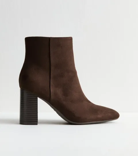 Brown Faux Suede Block Heel Ankle Boots Vegan