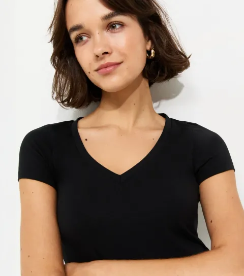 Black Cotton Rich V-Neck T-Shirt