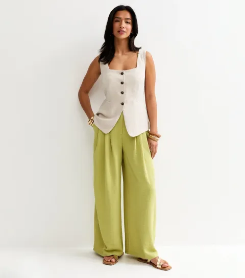 Petite Light Green Pleated Wide Leg Trousers