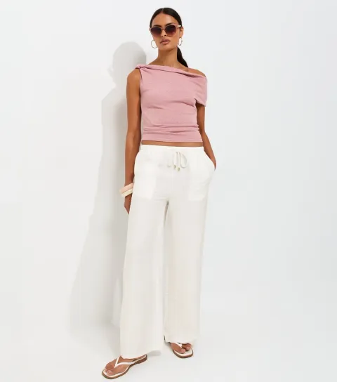 Cream Crinkle Texture Wide Leg Trousers