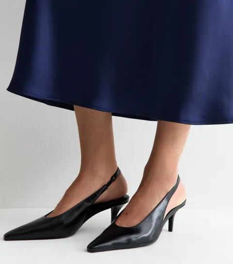 Black Faux Leather Pointed Toe Slingback Pumps Vegan
