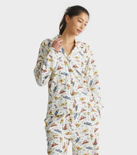 Cream Winnie The Pooh Print Shirt and Trousers Pyjama Set