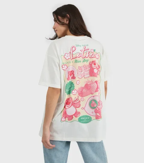 White Cotton Lotso Print Oversized T-Shirt