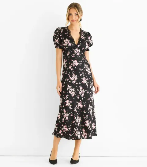 Black Floral Midi Dress