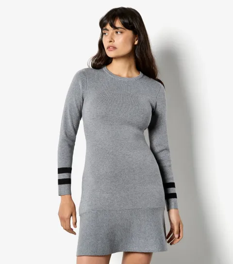 Grey Stripe Cuff Long Sleeve Mini Dress