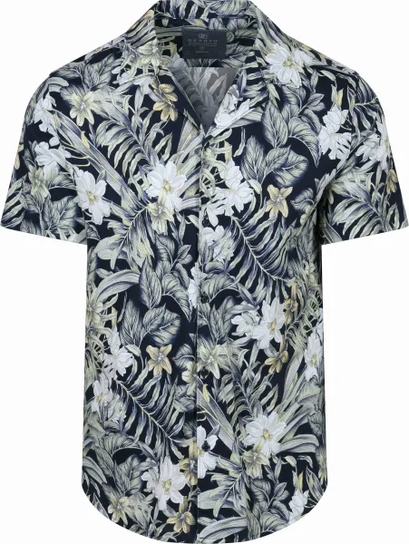 Desoto Short Sleeve Shirt Festival Navy Blue Dark Blue Green maat L