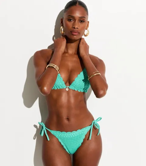 Turquoise Crochet Side Tie Bikini Bottoms