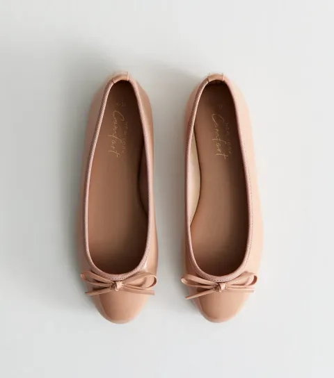 Oatmeal Patent Faux Leather Ballet Flats Vegan