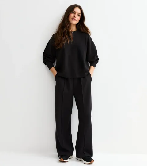 Petite Premium Black Wide Leg Joggers