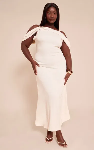 Plus Natural Textured Strappy Drape Detail Maxi Dress