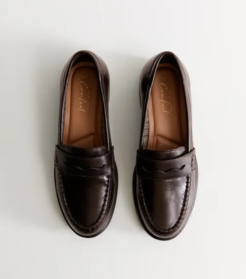 Dark Brown Faux Leather Shiny Penny Loafers Vegan