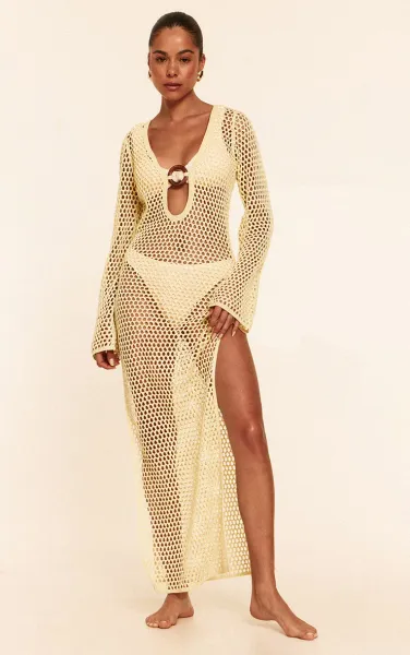 Cream Crochet O Ring Maxi Beach Dress