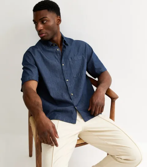 Blue Boxy Denim Short Sleeve Shirt