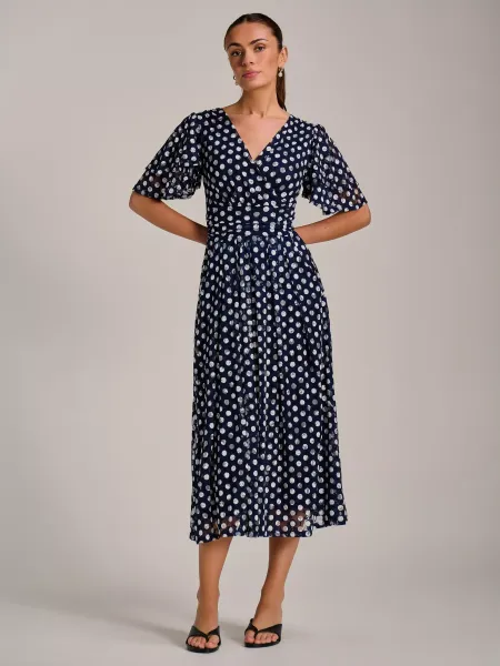 Jolie Moi Polka Dot Angel Sleeve Lace Maxi Dress