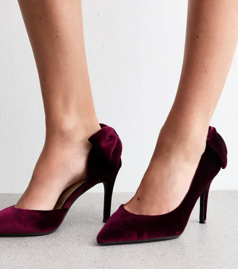 Wide Fit Burgundy Bow Court Shoes Vegan