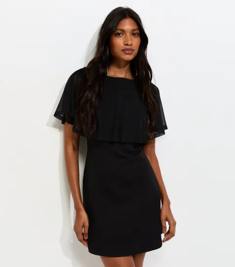 Black Mesh Cape Mini Dress