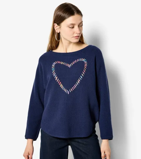 Navy Stitched Heart Jumper