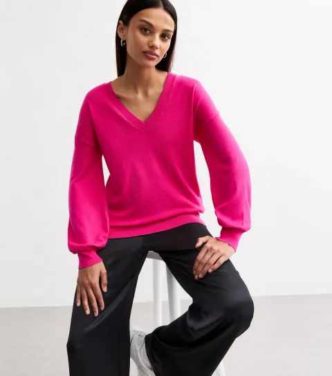 Pink V-Neck Jumper
