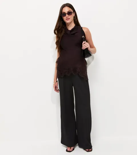Maternity Black Crinkle Texture Wide Leg Trousers