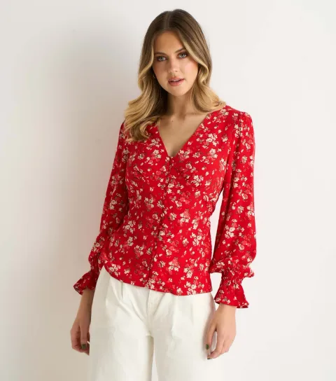 Red Button Through Blouse