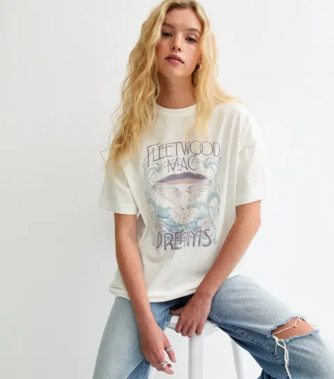 White Fleetwood Mac Dreams Print Oversized T-Shirt