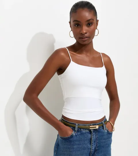 Off White Slinky Jersey Thin Strap Cami Top