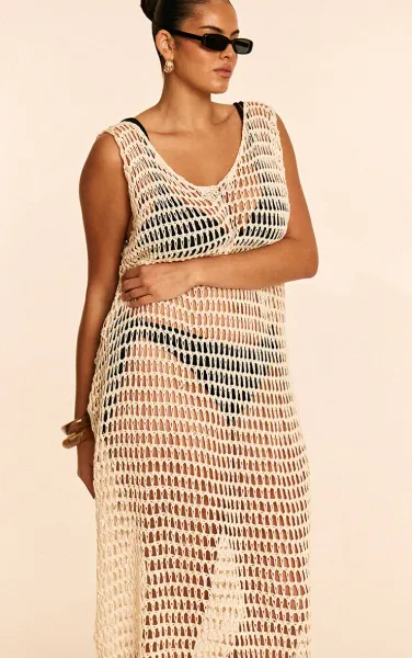 Plus Cream Crochet Sleeveless Maxi Beach Dress