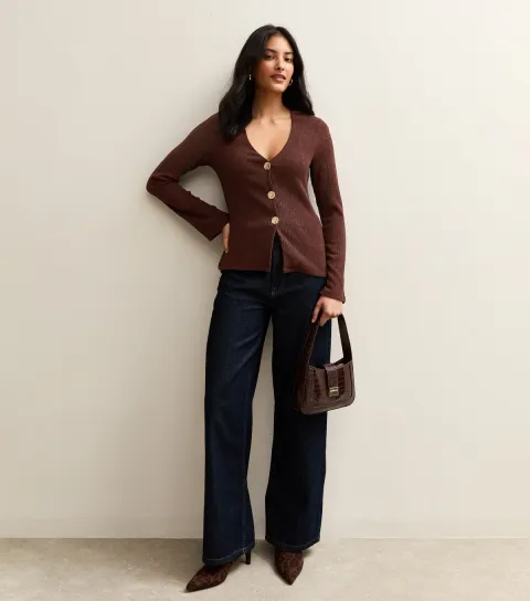 Dark Brown Crinkle Texture Cardigan