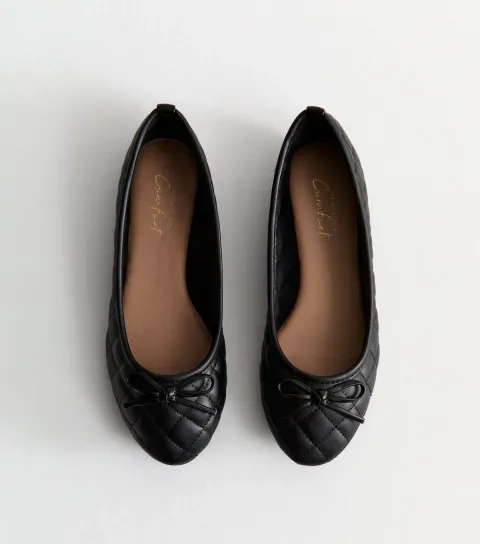 Black Quilted Faux Leather Ballet Flats Vegan