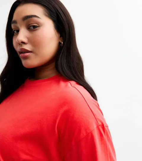 Plus Size Red Boxy Short Sleeve T-Shirt Curves