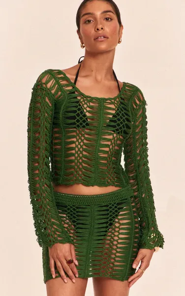 Petite Emerald Green Knit Mini Skirt