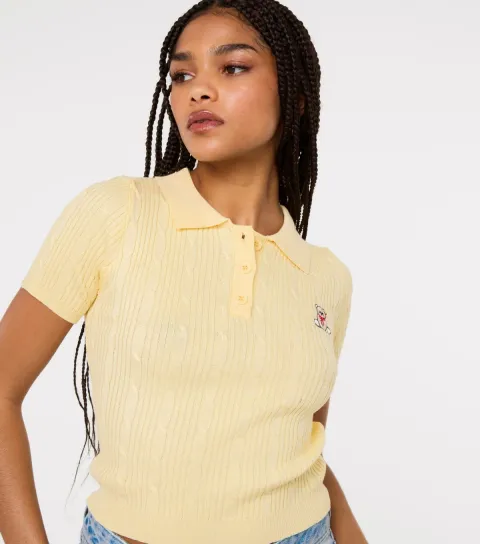 Light Yellow Teddy Cable Knit Top