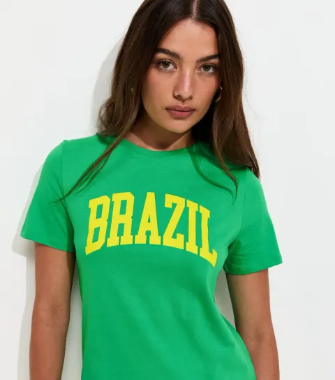 Bright Green Cotton Brazil Print Relaxed T-Shirt