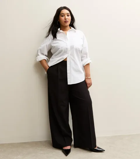 Plus Size Black Wide Leg Trousers Curves