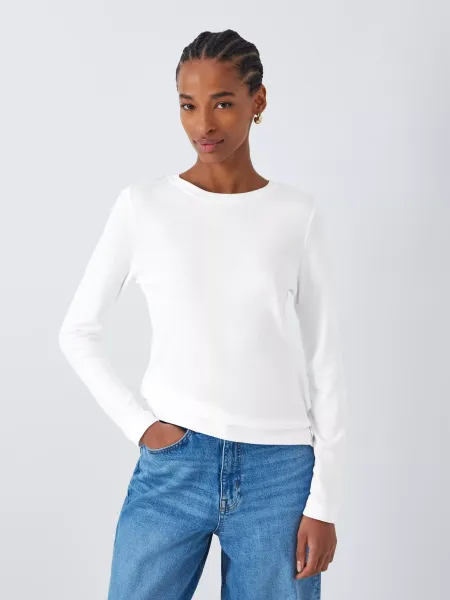 John Lewis Organic Cotton Long Sleeve Crew Neck T-Shirt