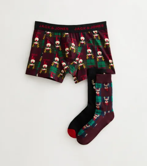 Brown Christmas Socks and Boxers Gift Set