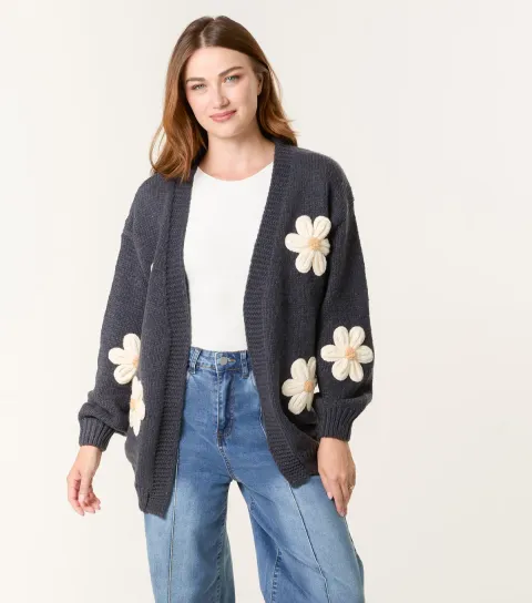 Navy Daisy Applique Cardigan