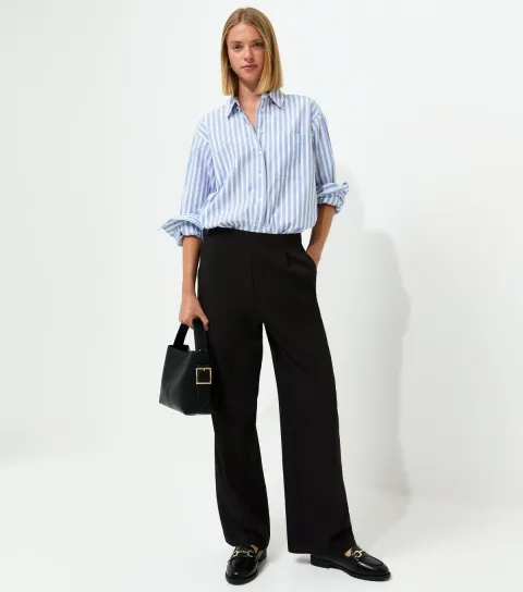 Black Pull On Wide Leg Trousers